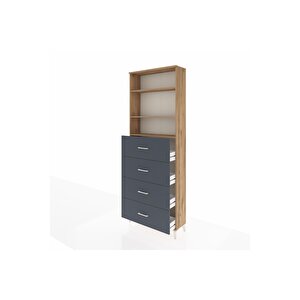 Arges Dolap 3 Raflı 4 Çekmeceli 88x30x243 Çam-antrasit