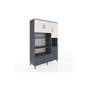 Hyperion Dolap 9 Raflı 6 Çekmeceli 3 Kapaklı 132x44x195 Antrasit-aytaşı/antrasit