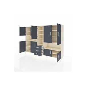 Hyperion Dolap 13 Raflı 3 Çekmeceli 9 Kapaklı 220x44x163 Aytaşı-antrasit