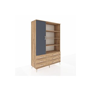 Hyperion Dolap 8 Raflı 6 Çekmeceli Tek Kapaklı  132x44x195 Çam-antrasit/çam