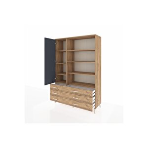 Hyperion Dolap 8 Raflı 6 Çekmeceli Tek Kapaklı  132x44x195 Çam-antrasit/çam
