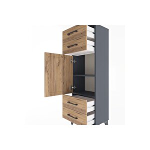 Arges Dolap 2 Raflı 4 Çekmeceli Tek Kapaklı 44x30x134 Antrasit-çam