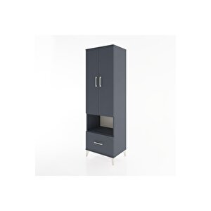 Hyperion Dolap 3 Raflı Tek Çekmeceli Tek Askılı 60x44x195 Antrasit-antrasit