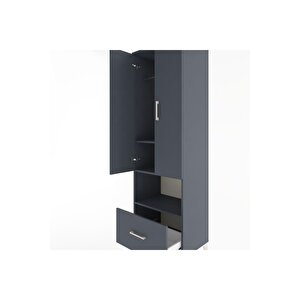 Hyperion Dolap 3 Raflı Tek Çekmeceli Tek Askılı 60x44x195 Antrasit-antrasit