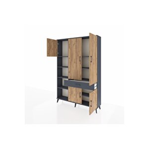 Arges Dolap 8 Raflı Tek Çekmeceli 5 Kapaklı 132x30x195 Antrasit-çam/antrasit