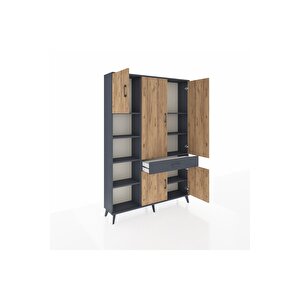 Arges Dolap 8 Raflı Tek Çekmeceli 5 Kapaklı 132x30x195 Antrasit-çam/antrasit