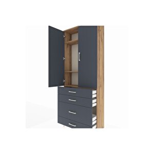 Arges Dolap 3 Raflı 4 Çekmeceli 2 Kapaklı 88x30x221 Çam-antrasit