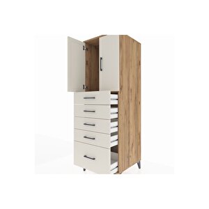 Kronos Dolap Tek Raflı 5 Çekmeceli 2 Kapaklı 60x59x182 Çam-aytaşı