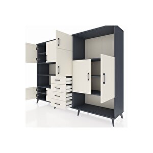 Hyperion Dolap 10 Raflı 4 Çekmeceli 8 Kapaklı 220x44x163 Antrasit-aytaşı