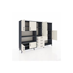 Hyperion Dolap 10 Raflı 4 Çekmeceli 8 Kapaklı 220x44x163 Antrasit-aytaşı