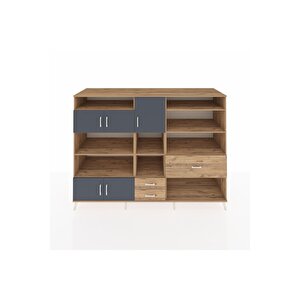 Kronos Dolap 13 Raflı 3 Çekmeceli 5 Kapaklı 220x59x163 Çam-antrasit/çam