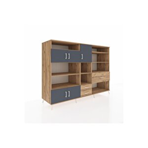 Kronos Dolap 13 Raflı 3 Çekmeceli 5 Kapaklı 220x59x163 Çam-antrasit/çam