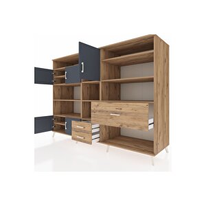 Kronos Dolap 13 Raflı 3 Çekmeceli 5 Kapaklı 220x59x163 Çam-antrasit/çam