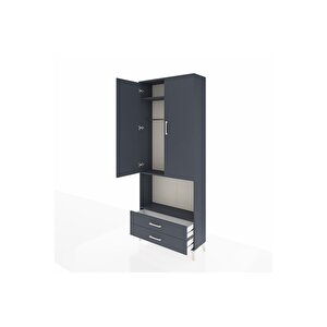 Arges Dolap 3 Raflı 2 Çekmeceli Tek Askılı 88x30x221 Antrasit-antrasit