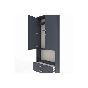 Arges Dolap 3 Raflı 2 Çekmeceli Tek Askılı 88x30x221 Antrasit-antrasit