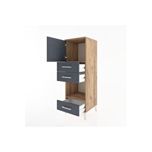 Hyperion Dolap 2 Raflı 3 Çekmeceli Tek Kapaklı 44x44x134 Çam-antrasit