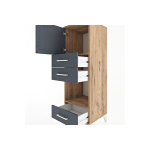 Hyperion Dolap 2 Raflı 3 Çekmeceli Tek Kapaklı 44x44x134 Çam-antrasit