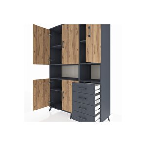 Hyperion Dolap 7 Raflı 4 Çekmeceli 5 Kapaklı 132x44x195 Antrasit-çam/antrasit