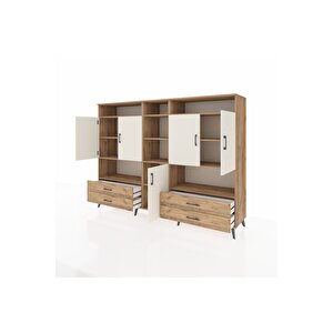 Hyperion Dolap 12 Raflı 4 Çekmeceli 5 Kapaklı 220x44x163 Çam-aytaşı/çam