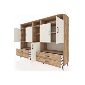 Hyperion Dolap 12 Raflı 4 Çekmeceli 5 Kapaklı 220x44x163 Çam-aytaşı/çam