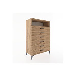 Hyperion Dolap Tek Raflı 6 Çekmeceli 88x44x134 Çam-çam