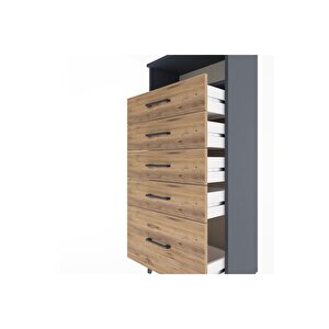 Arges Dolap Tek Raflı 5 Çekmeceli 60x30x134 Antrasit-çam