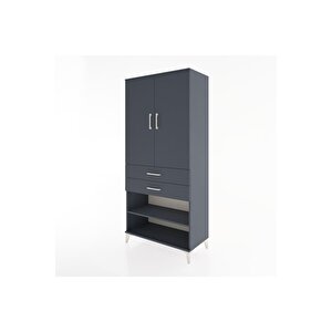 Hyperion Dolap 4 Raflı 2 Çekmeceli 2 Kapaklı 88x44x195 Antrasit-antrasit
