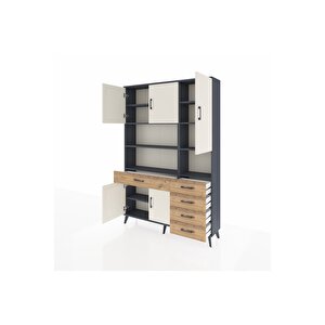 Arges Dolap 9 Raflı 5 Çekmeceli 5 Kapaklı 132x30x195 Antrasit-aytaşı/çam