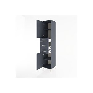 Hyperion Dolap 3 Raflı 3 Çekmeceli 2 Kapaklı 44x44x221 Antrasit-antrasit
