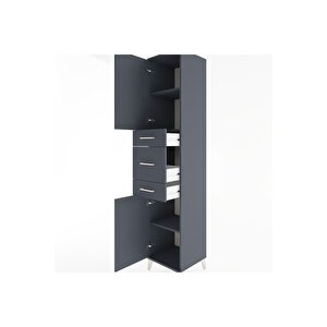 Hyperion Dolap 3 Raflı 3 Çekmeceli 2 Kapaklı 44x44x221 Antrasit-antrasit