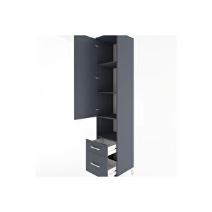 Hyperion Dolap 4 Raflı 2 Çekmeceli Tek Kapaklı 44x44x221 Antrasit-antrasit