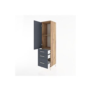 Hyperion Dolap 2 Raflı 3 Çekmeceli Tek Kapaklı 44x44x182 Çam-antrasit