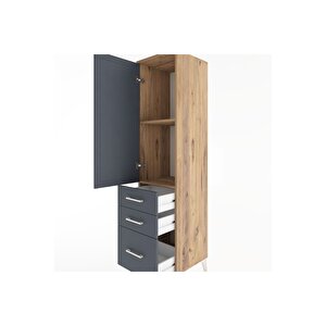 Hyperion Dolap 2 Raflı 3 Çekmeceli Tek Kapaklı 44x44x182 Çam-antrasit