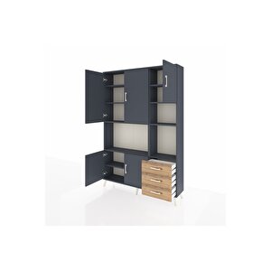 Arges Dolap 9 Raflı 3 Çekmeceli 5 Kapaklı 132x30x195 Antrasit-antrasit/çam