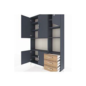 Arges Dolap 9 Raflı 3 Çekmeceli 5 Kapaklı 132x30x195 Antrasit-antrasit/çam