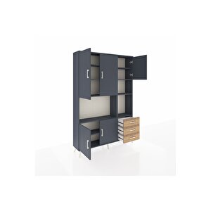 Arges Dolap 9 Raflı 3 Çekmeceli 5 Kapaklı 132x30x195 Antrasit-antrasit/çam