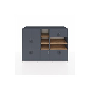 Kronos Dolap 14 Raflı 9 Kapaklı 220x59x163 Antrasit-antrasit/çam