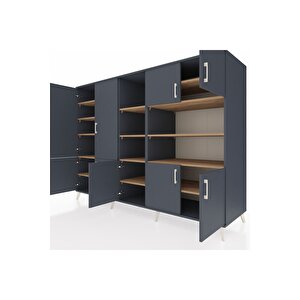 Kronos Dolap 14 Raflı 9 Kapaklı 220x59x163 Antrasit-antrasit/çam