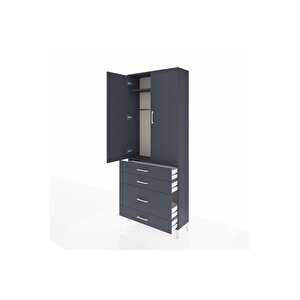 Arges Dolap 2 Raflı 4 Çekmeceli Tek Askılı 88x30x221 Antrasit-antrasit