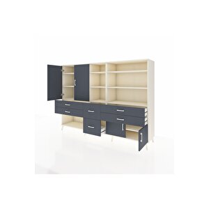 Hyperion Dolap 10 Raflı 6 Çekmeceli 4 Kapaklı 220x44x163 Aytaşı-antrasit