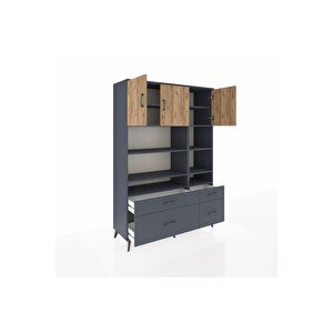 Hyperion Dolap 10 Raflı 4 Çekmeceli 3 Kapaklı 132x44x195 Antrasit-çam/antrasit