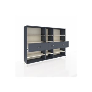 Hyperion Dolap 9 Raflı 3 Çekmeceli  220x44x163 Antrasit-aytaşı/antrasit