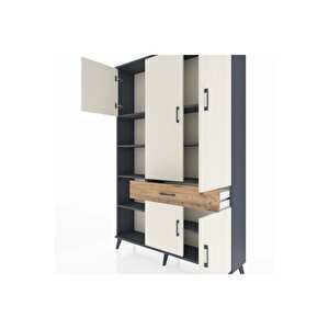 Arges Dolap 8 Raflı Tek Çekmeceli 5 Kapaklı 132x30x195 Antrasit-aytaşı/çam