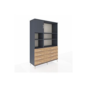 Hyperion Dolap 7 Raflı 8 Çekmeceli Tek Kapaklı  132x44x195 Antrasit-antrasit/çam