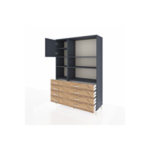 Hyperion Dolap 7 Raflı 8 Çekmeceli Tek Kapaklı  132x44x195 Antrasit-antrasit/çam