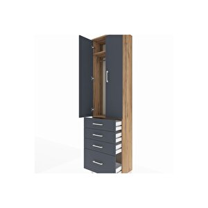 Arges Dolap 2 Raflı 4 Çekmeceli Tek Askılı 60x30x221 Çam-antrasit