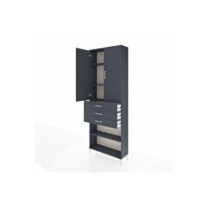Arges Dolap 4 Raflı 3 Çekmeceli 2 Kapaklı 88x30x243 Antrasit-antrasit