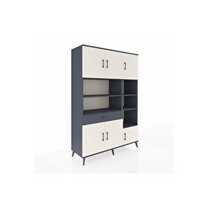 Hyperion Dolap 10 Raflı Tek Çekmeceli 6 Kapaklı 132x44x195 Antrasit-aytaşı/antrasit