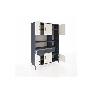 Hyperion Dolap 10 Raflı Tek Çekmeceli 6 Kapaklı 132x44x195 Antrasit-aytaşı/antrasit