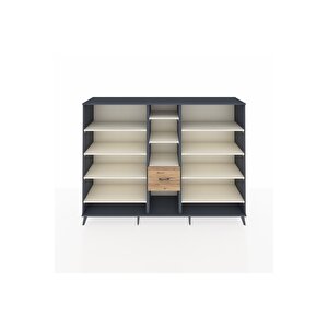 Hyperion Dolap 11 Raflı 3 Çekmeceli  220x44x163 Antrasit-aytaşı/çam